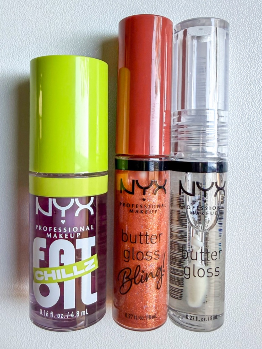 NYX Lip Gloss Bundle (3 pcs) – Butter Gloss + Bling + Fat Oil